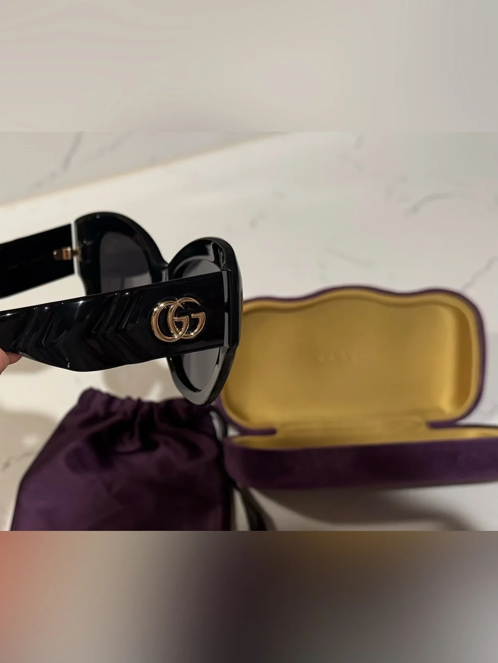 Gucci Black Women's Sunglasses with Gold GG Accents